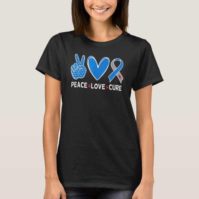 Diabetes Warrior Awareness Blue Peace Love Cure Fa T-Shirt (Front)