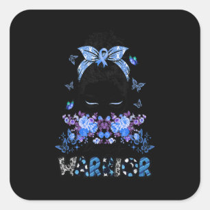 Diabetes Warrior Awareness Messy Bun Butterfly Rib Square Sticker