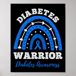 Diabetes Warrior Blue Ribbon T1d Type 1 Diabetes A Poster