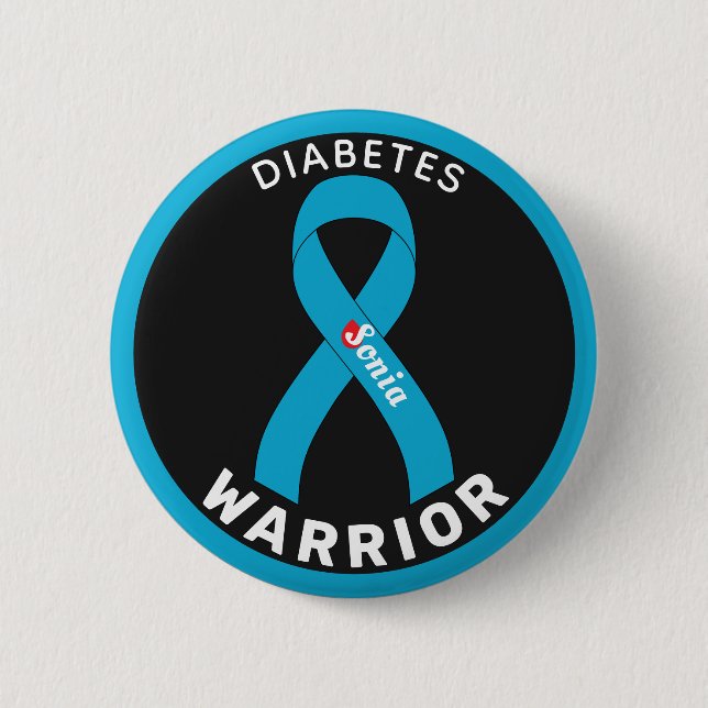 Diabetes Warrior Ribbon Black Button (Front)