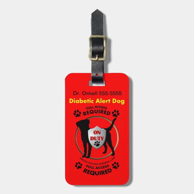 Diabetic Alert Personalised Dog ID Luggage Tag (Front Vertical)