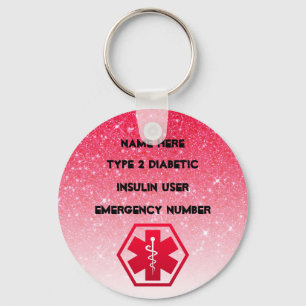 Diabetic Alert Personalised Type 1 or 2 Key Ring