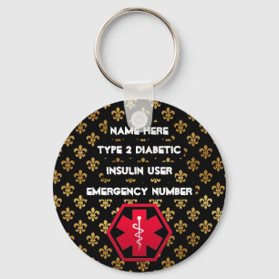 Diabetic Alert Personalised Type 1 or 2 Key Ring