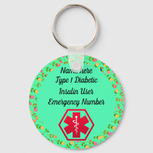 Diabetic Alert Personalised Type 1 or 2 Key Ring