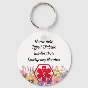 Diabetic Alert Personalised Type 1 or 2 Key Ring