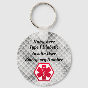 Diabetic Alert Personalised Type 1 or 2 Key Ring