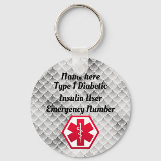 Diabetic Alert Personalised Type 1 or 2 Key Ring