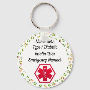 Diabetic Alert Personalised Type 1 or 2 Key Ring