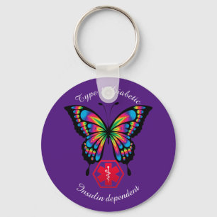 Diabetic Alert Type 1 or 2  Personalise Butterfly Key Ring