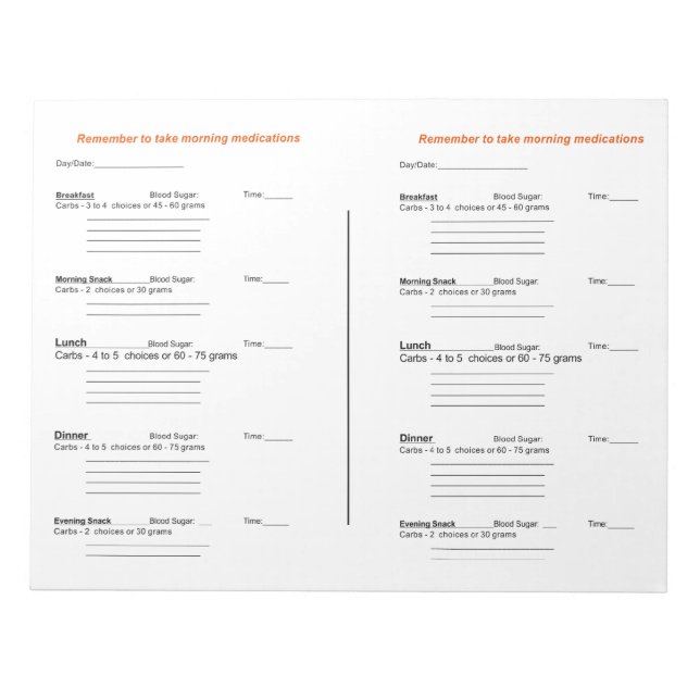 Diabetic Daily Log Notepad (Front)