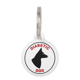 Diabetic Dog In Red Text W/ Dog With Pricked Ears Pet Tag
