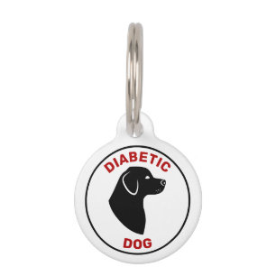Diabetic Dog In Red Text With Black Dog Silhouette Pet Tag