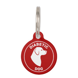Diabetic Dog Red And White With Dog Silhouette Pet Tag