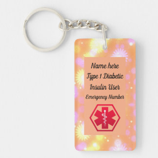 Diabetic Floral Medical Alert Type 1 or 2 Key Ring