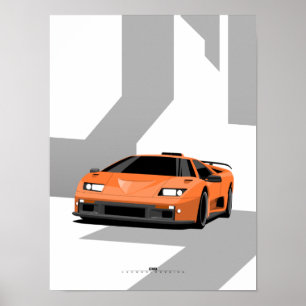 Diablo Classic Supercar Poster – Orange 90s Exotic