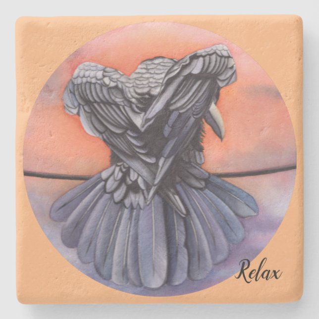 Diablo The Raven Drink Coaster Watercolor of Crow (Front)