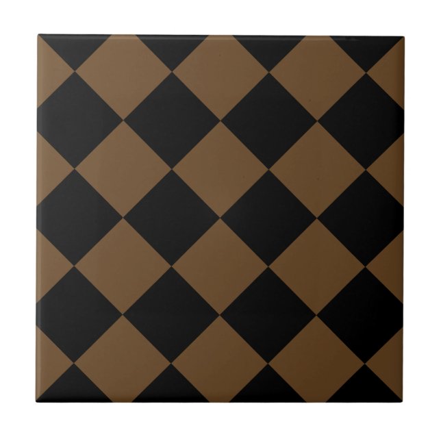 Diag Chequered Large - Black and Dark Brown Tile (Front)