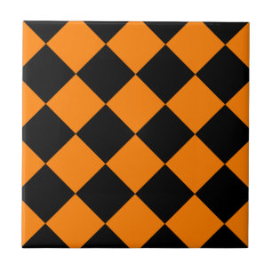 Diag Chequered Large - Black and Orange Tile