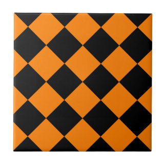 Diag Chequered Large - Black and Orange Tile
