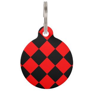 Diag Chequered Large - Black and Red Pet Tag