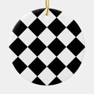 Diag Chequered Large - White and Black Ceramic Tree Decoration