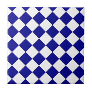 Diag Chequered - White and Dark Blue Tile