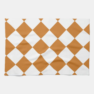 Diag Chequered - White and Ochre Tea Towel