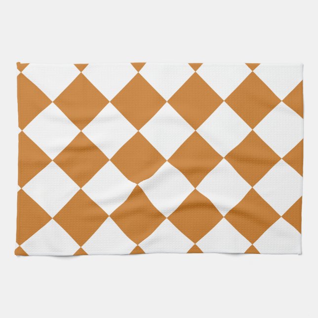 Diag Chequered - White and Ochre Tea Towel (Horizontal)