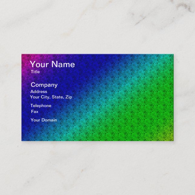 Diag Rainbow Gradient Floral Pattern Blue Green Business Card (Front)