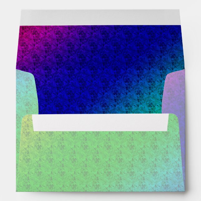 Diag Rainbow Gradient Floral Pattern Blue Green Envelope (Back (Bottom))