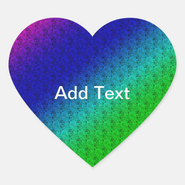 Diag Rainbow Gradient Floral Pattern Blue Green Heart Sticker (Front)