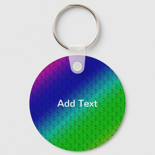 Diag Rainbow Gradient Floral Pattern Blue Green Key Ring (Front)
