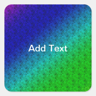 Diag Rainbow Gradient Floral Pattern Blue Green Square Sticker