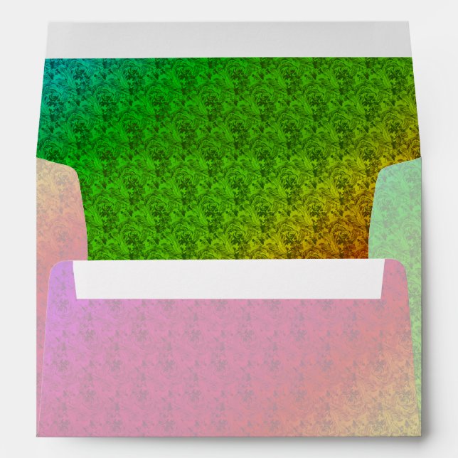 Diag Rainbow Gradient Floral Pattern Red Green Envelope (Back (Bottom))