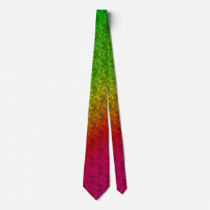 Diag Rainbow Gradient Floral Pattern Red Green Tie