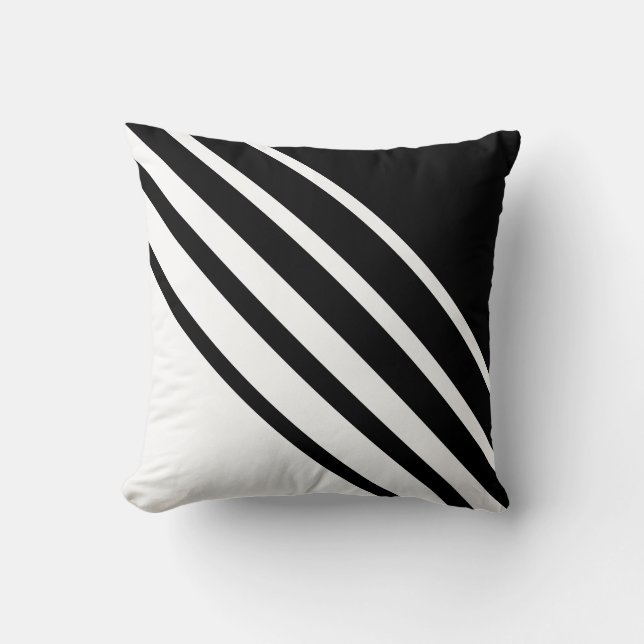 Diagonal Abstract Black & White Striped Cushion (Front)