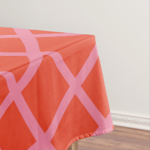Diagonal Abstract Checkered Lines Pattern in Red Tablecloth