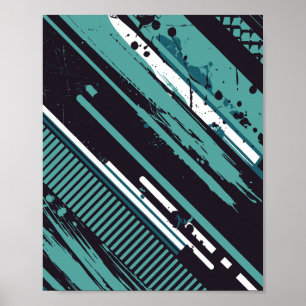 Diagonal Abstract with Splattered Stripes Poster