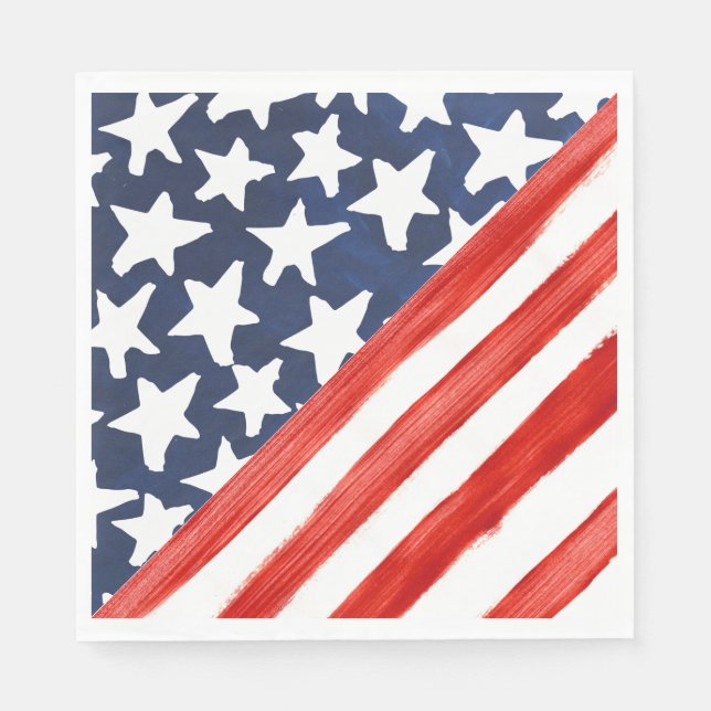 Diagonal American Flag Red Stripe Star Festive Napkin (Front)