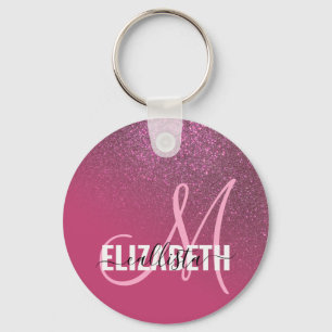 Diagonal Berry Pink Glitter Gradient Ombre Key Ring