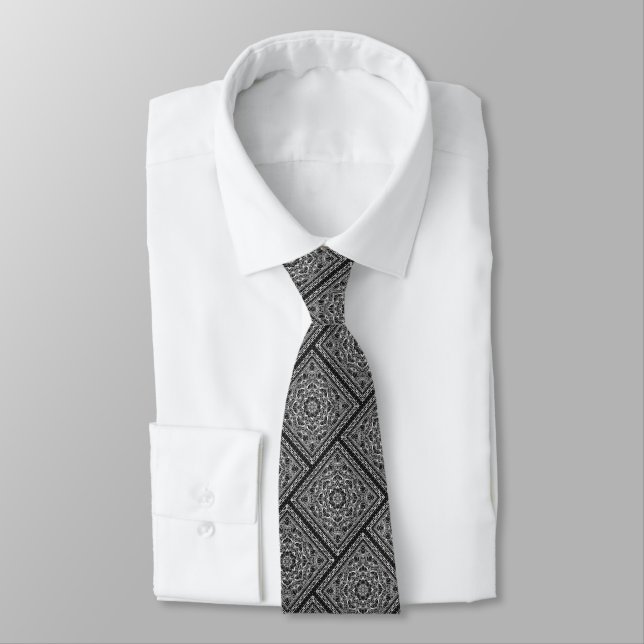 Diagonal Black and White Bandana Design Tie (Tied)