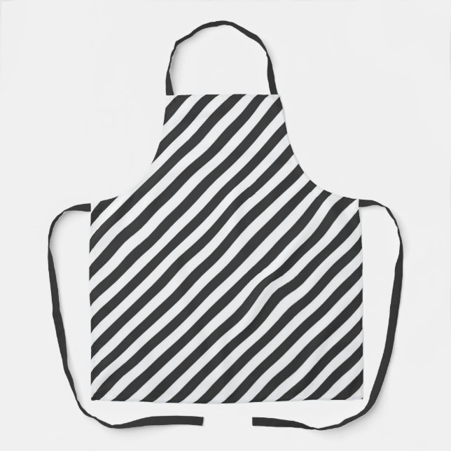 Diagonal black and white stripes  pattern apron (Front)