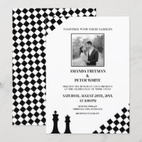 Diagonal Black Chess Bold Checkers Wedding