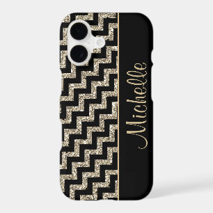 Diagonal Black Chevron Gold Personalised