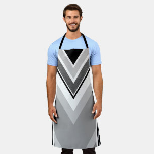 Diagonal black, grey, metallic striped apron. apron