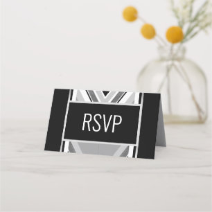 Diagonal black, grey, metallic striped place card