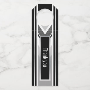 Diagonal black, grey, metallic striped print bottle tag