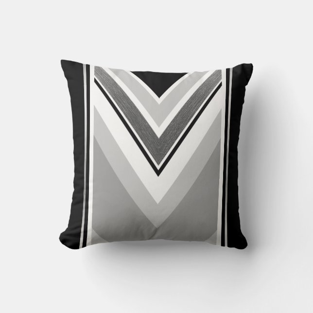 Diagonal black, grey, metallic striped print cushion (Front)