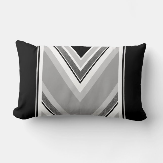 Diagonal black, grey, metallic striped print lumbar cushion (Front)