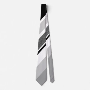 Diagonal black, grey, metallic striped print tie